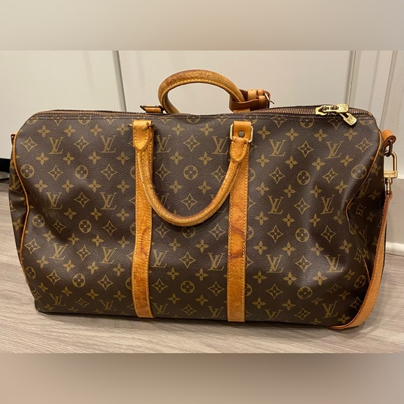 Louis Vuitton LV Boston Bag Keepall Bandouliere 50 Monogram w/ LV Strap Name Tag - Picture 2 of 12